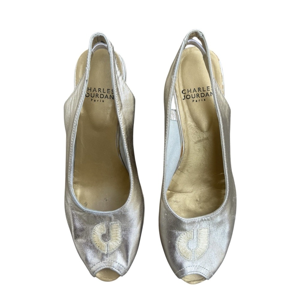 Charles Jourdan Paris Gold Leather Slingback Espadrille Wedges 6 Vintage